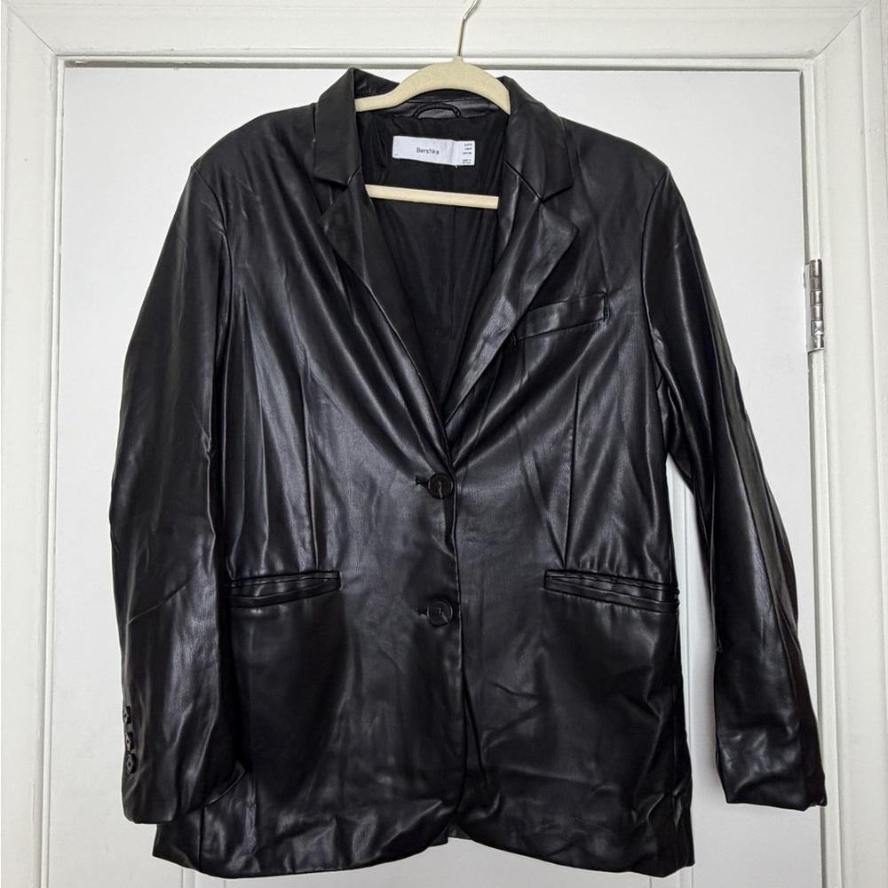 Bershka Black Faux Leather Blazer